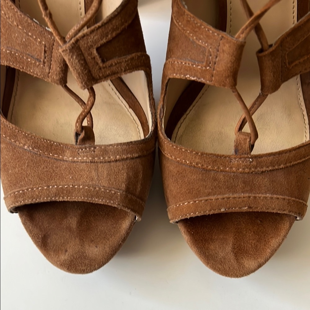 VINCE CAMUTI Kamaye Ghillie Brown Suede Lace-Up Women's Heels 9 - Picture 7 of 8